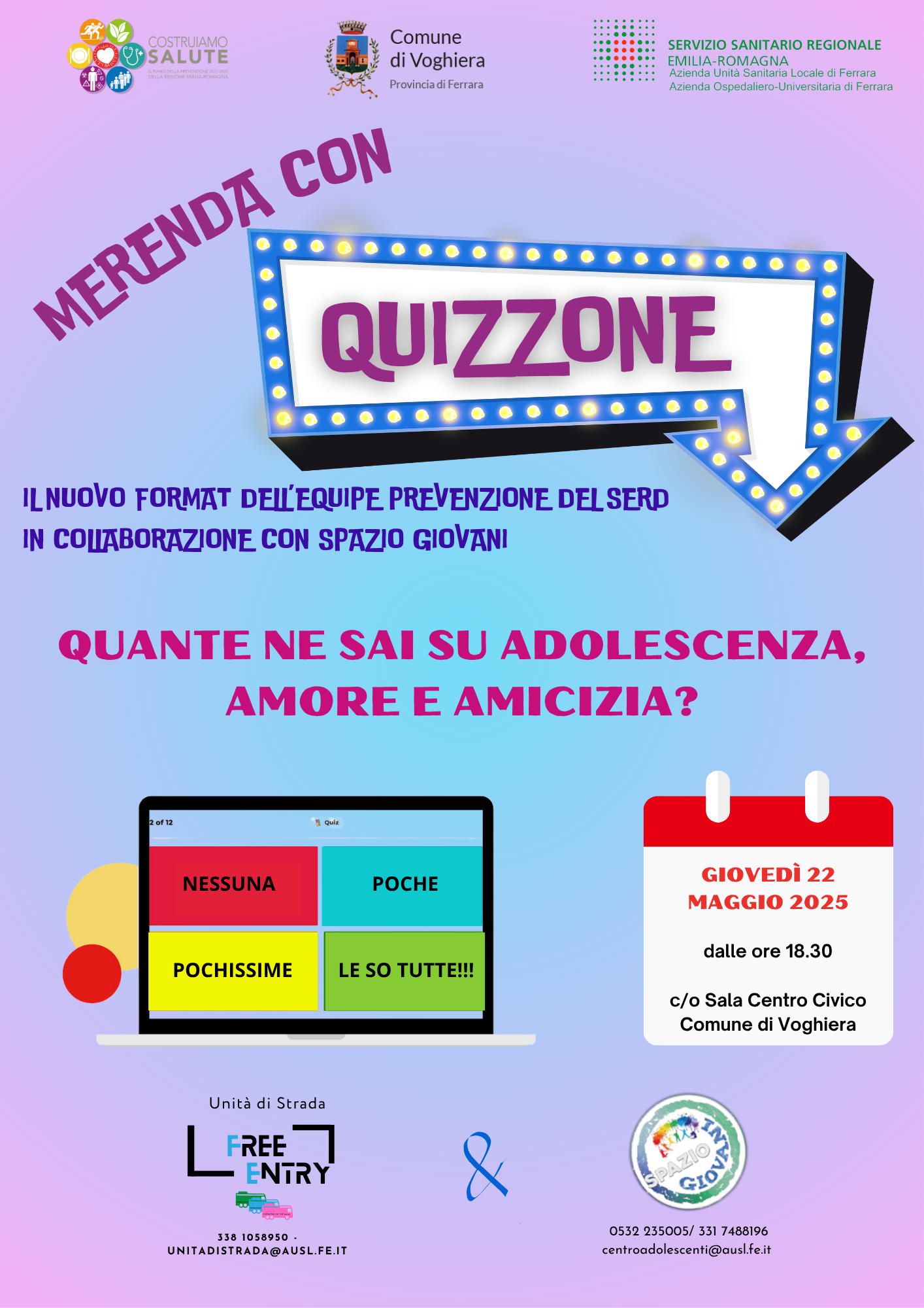 “Merenda con Quizzone”: a Voghiera un pomeriggio di gioco e riflessione su adolescenza, amore e amicizia “Merenda con Quizzone”: a Voghiera un pomeriggio di gioco e riflessione su adolescenza, amore e amicizia